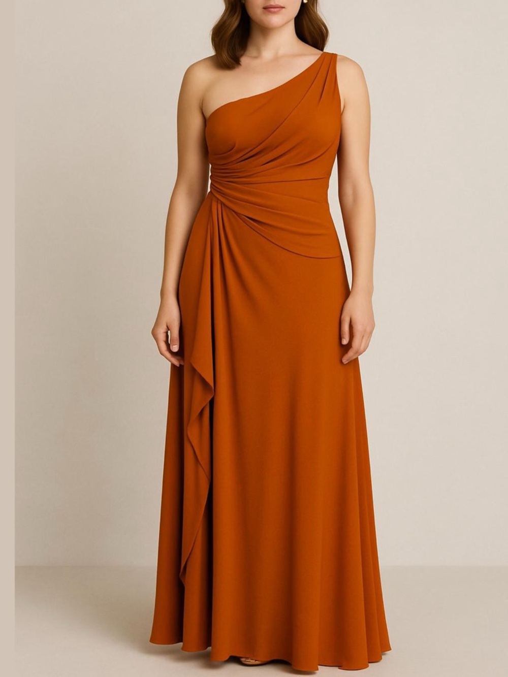 Celebrate One Shoulder Rust Orange Evening Bridesmaid Prom Formal Maxi Dress SzS
